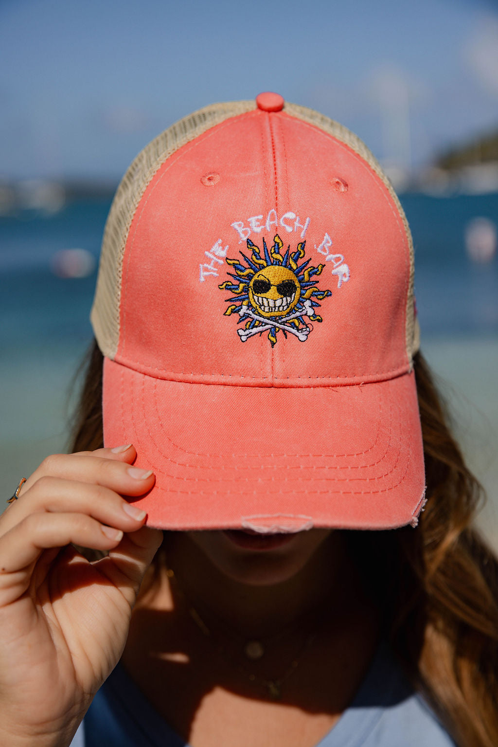 Distressed Beach Bar Hat - Coral